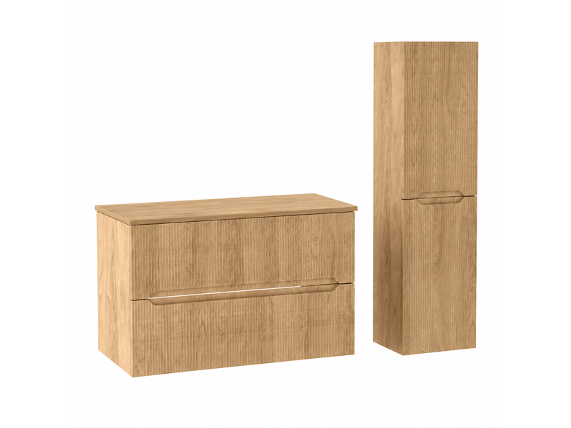  Ensemble meuble sous vasque avec plan et colonne novo l.80 cm effet chêne hikora  - Conforama A