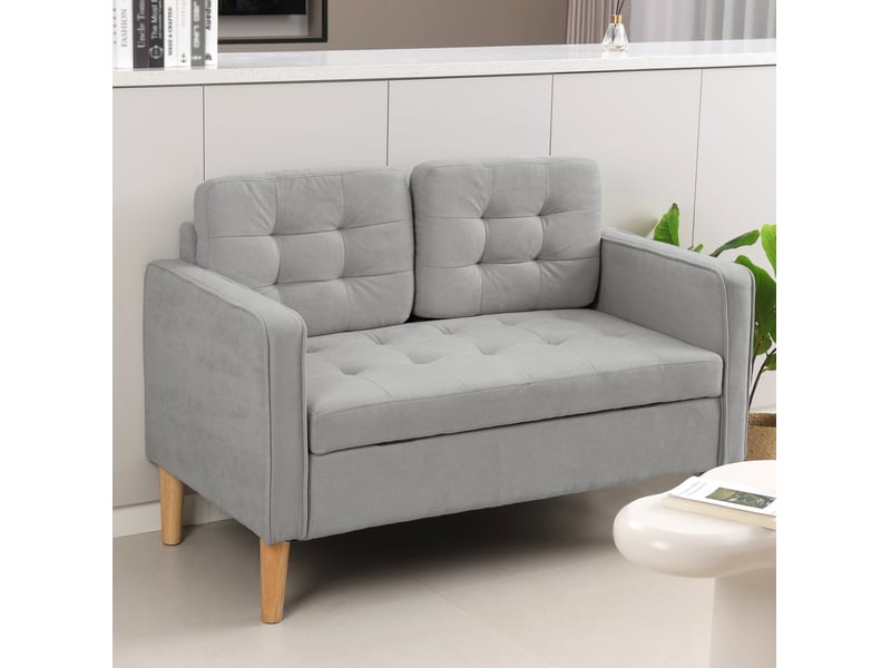  Canapé 2 places 117x62x78 cm avec rangement velours gris clair  - Conforama B