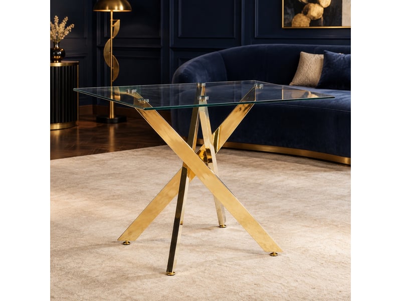 Table à plateau en verre et pieds en métal doré - Conforama D