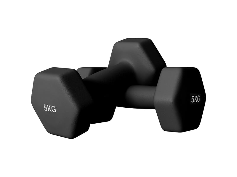  Lot de 2 haltères hexagonales avec poignée antidérapante pour l'entraînement à la maison, 2 x 5kg, noir  - Conforama A