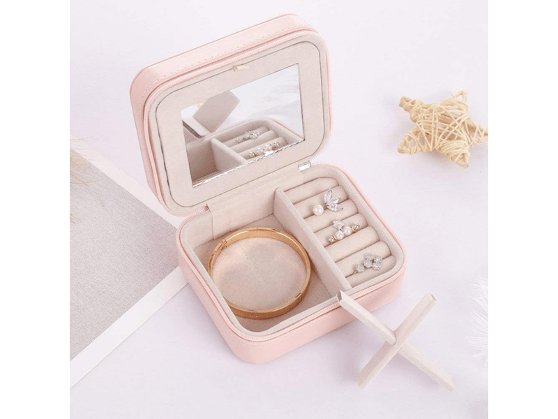  Boîte à bijoux de voyage portable petite boîte à bijoux boucles d'oreilles pu boîte de rangement étanche table de maquillage boîte à bijoux  - Conforama E