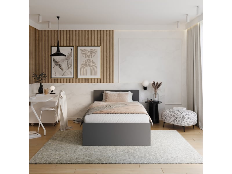 Lit coffre panama 120x190 - sommier inclus gris - Conforama D