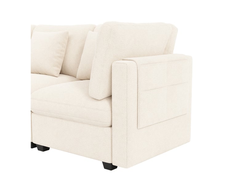  Canapé d'angle modulable,8 places, inclut 2 poufs mobiles avec coffre de rangement,292 × 220 × 81 cm,beige  - Conforama E
