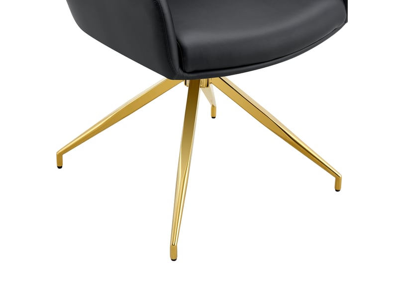  Ensemble table et chaises 2 places, table ronde en verre trempé transparent et métal doré, 2 fauteuils noirs pivotants  - Conforama D