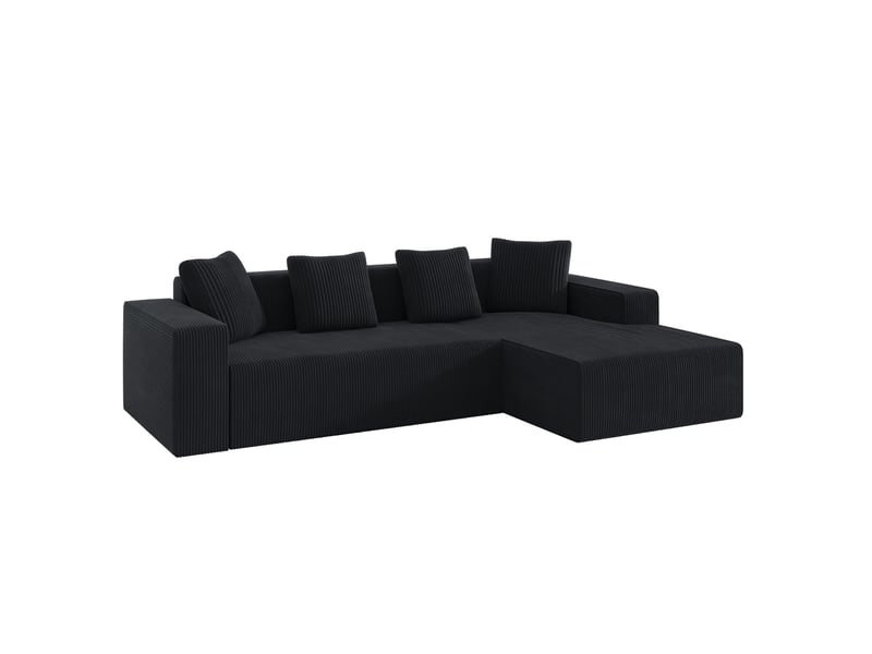  Canapé d'angle modulable 3 places noir en velours côtelé avec méridienne, 261 x 146 x 65 cm  - Conforama A