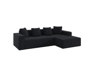 Canapé d'angle modulable 3 places noir en velours côtelé avec méridienne, 261 x 146 x 65 cm