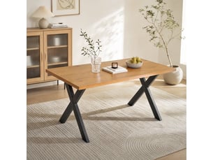 Table de salle à manger rectangulaire - table rectangulaire 160 cm monobloc effet bois et pieds en x métal - chêne sauvage