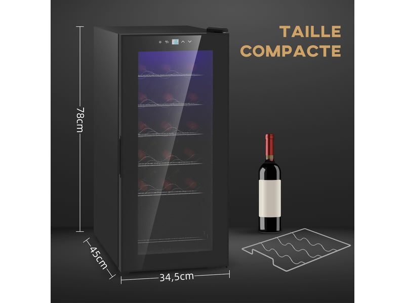 Cave à vin 18 bouteilles 50l haute performance réglable température 5-18° avec lumière led, noir  - Conforama E