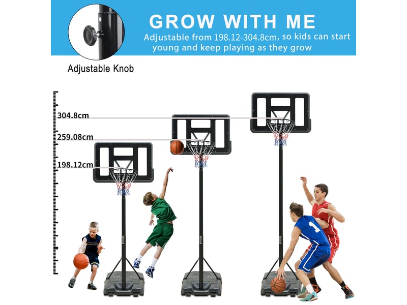  Panier de basket extérieur réglable 198,12–304,8 cm, panneau pvc, filet résistant, roulettes  - Conforama D