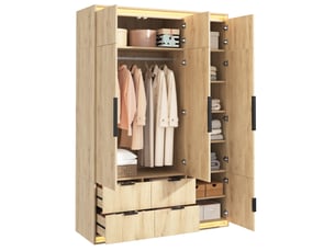 Armoire 3 porte(s) 4 tiroir(s) <strong>MODFU</strong> <strong></strong> coloris bois clair largeur 135 cm