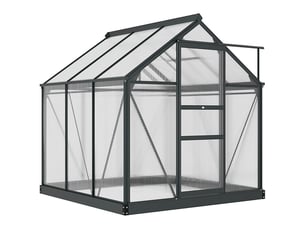 Serre de jardin polycarbonate 3,65m² 190 x 192 x 201 cm résistant aux uv fondation renforcé gouttière gris