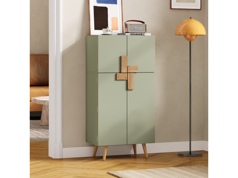  Buffet de cuisine haut 60x35x120 cm vert, 4 portes, rangements de porte et étagères réglables Fay Lum - Conforama B