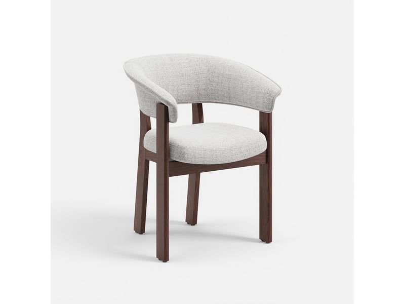  Lot de 1 chaise de salle à manger en chêne rouge massif, tissu texturé, livrée montée,beige  - Conforama A