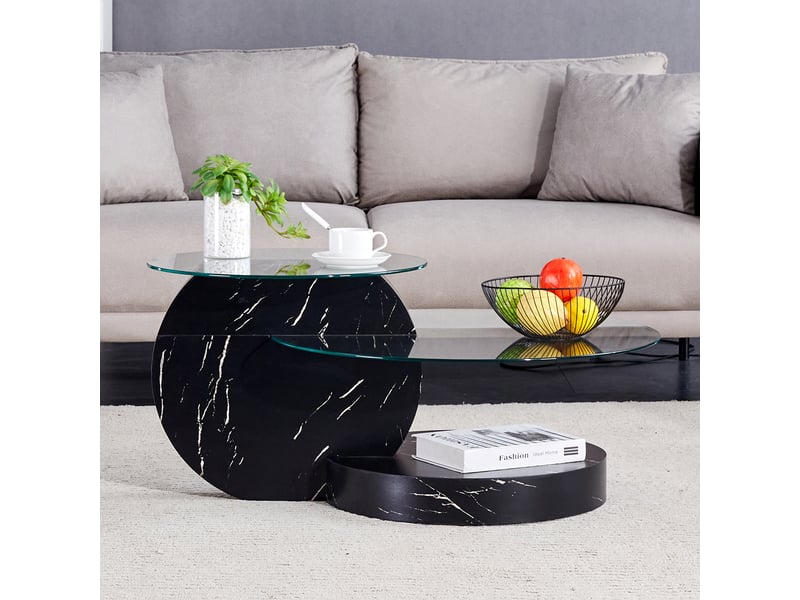  Table basse moderne en verre trempé à plusieurs niveaux, 89,9 x 69,9 x 43,2 cm, noire et transparente  - Conforama D