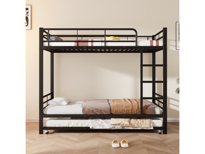  Lit superposé 90x200 cm et 90x190 cm, lit gigogne pour enfants et adolescents, structure solide en acier, en métal, noir  - Conforama C