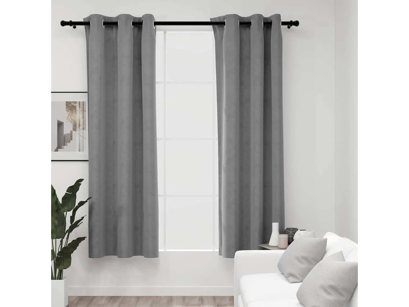  Lot de 2 rideaux occultants, rideaux black-out et anneaux gris 94x160 cm velours cf44907  - Conforama B