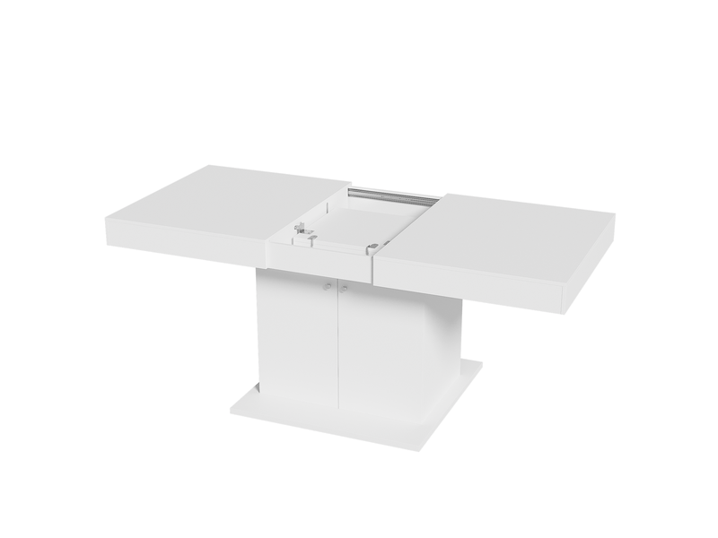  Table à manger extensible,table à manger rectangle avec grande armoire de rangement et 2 poignées de transport,140180x80x76,blanc table blanc - Conforama D