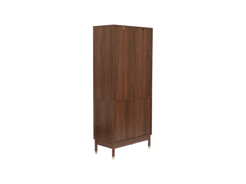  Etagère bibliothèque décor bois et cannage 4 niveaux 2 portes teinte noyer - judith  - Conforama E
