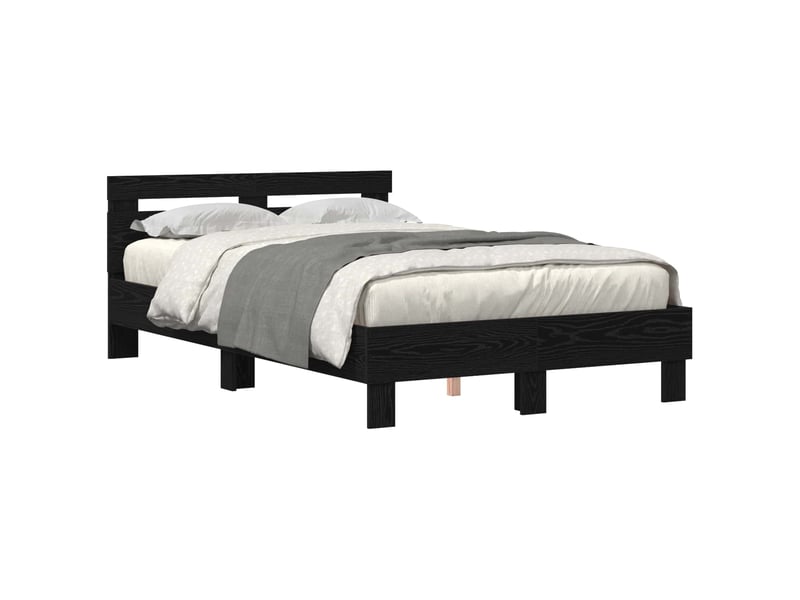  Lit double- lit adulte -  cadre de lit chêne noir 120 x 190 cm bois d'ingénierie  - Conforama A