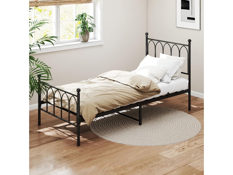  Lit simple en métal,90 x 200 cm,avec sommier à lattes sans matelas,métal,noir  - Conforama B