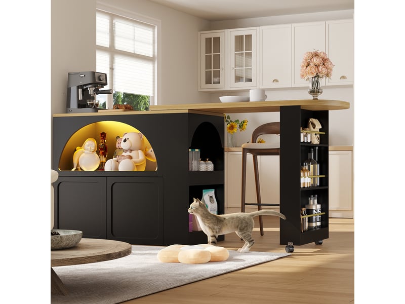  Table de bar noir - 205 cm led mdf table de bar noir - Conforama D