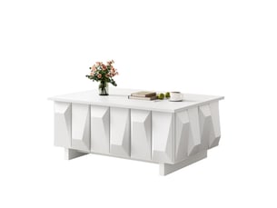Table basse rectangulaire coloris blanc <strong>OKWISH</strong> <strong></strong> - 95 cmx67 cm