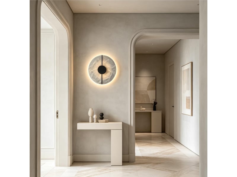  Applique murale ronde led design noir et blanc, effet marbre – fixation murale, pour salon, chambre et couloir  - Conforama D
