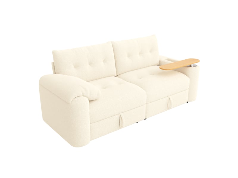  Canapé 3 places 207,5 x 80 x 87 cm en tissu teddy, canapé convertible modulable avec coffre de rangement, appui-tête, tablette pivotante 270°, canapé-lit compact pour salon - beige  - Conforama A