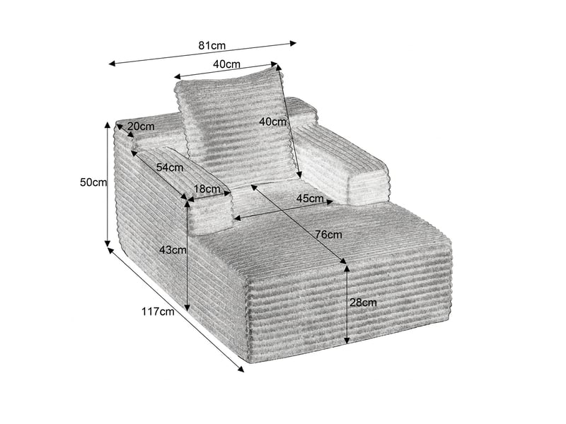  Canapé méridienne moderne en velours côtelé fauteuil relax sans montage canapé lit confortable gris  - Conforama E