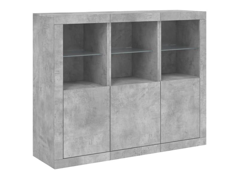  Buffets avec lumières led 3 pcs - bahut - meuble de rangement gris béton bois d'ingénierie  - Conforama E