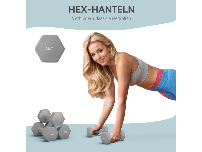  Lot de 2 haltères hexagonales 6 kg gris, 22 x 10 x 10 cm, métal avec revêtement plastique antidérapant  - Conforama D