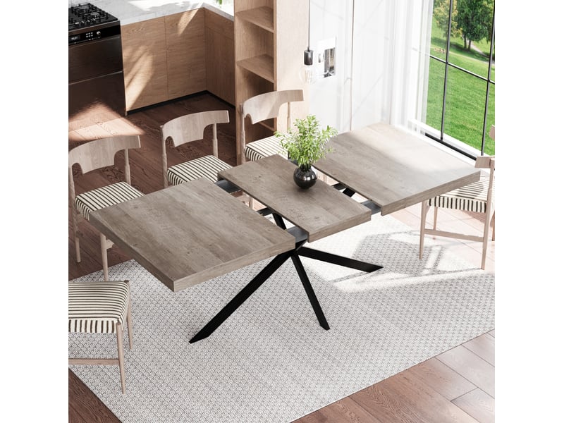  Table de salle à manger extensible pour 4 à 6 personnes avec rangement caché en mdf et métal gris, 140-180 × 80 × 76 cm  - Conforama C