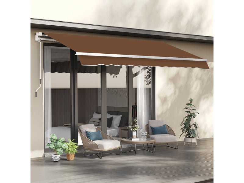  Store mural avec bras articulé et manivelle, structure robuste en aluminium et toile en polyester, 295 x 245 cm, couleur café  - Conforama C