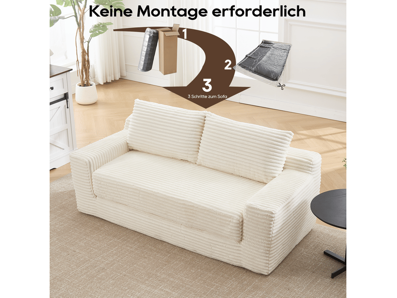 Canapé-lit 2 places 132x85 cm 2-en-1 velours côtelé blanc sans matelas  - Conforama E