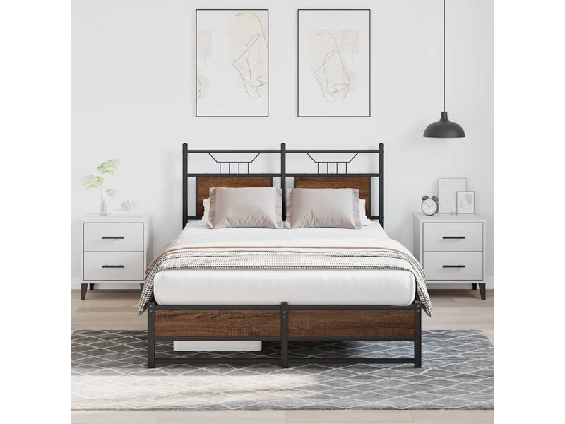  Lit double- lit adulte -  cadre de lit sans matelas chêne marron 120x190 cm  - Conforama D