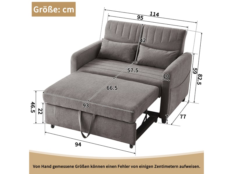  Canapé‑lit 2 places pliable et extensible, dossier réglable sur 3 positions, revêtement en tissu coton‑lin respirant Fay Lum - Conforama C