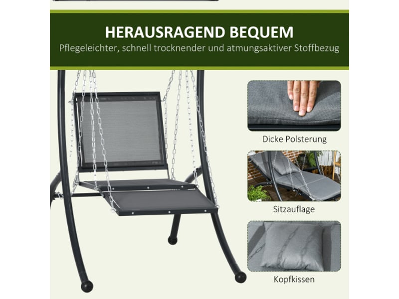  Balancelle de jardin gris foncé, coussins, toit pare-soleil réglable, pour jardin et terrasse  - Conforama D