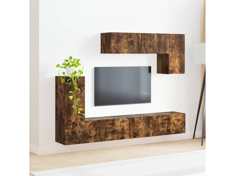  Ensemble meuble tv - banc tv - meuble de rangement 4 pcs chêne fumé bois d'ingénierie  - Conforama D