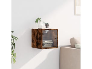 Table de chevet - cabinet de chevet - table de nuit avec porte en verre chêne fumé 35x37x35 cm