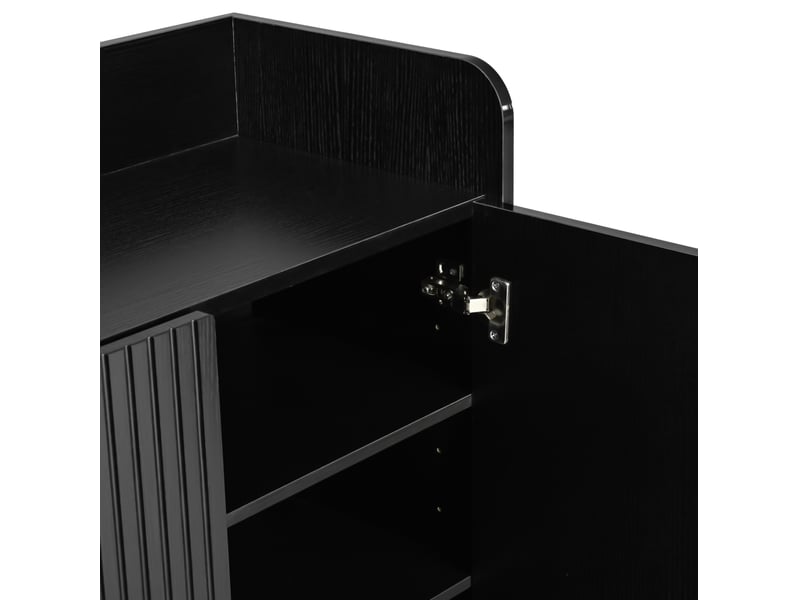  Meuble à chaussures 110x35,5x110 cm avec miroir et rangements modulables en mdf et panneau de particules noir  - Conforama E