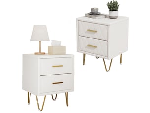 Lot de 2 tables de chevet avec 2 tiroirs de rangement coloris blanc en pu