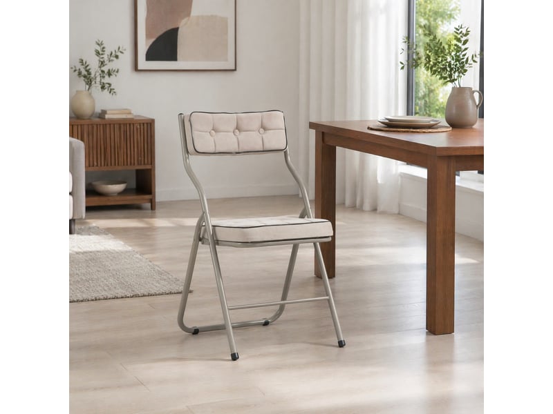 Lot de 2 chaises de salle à manger pliantes,avec coussins,velours,kaki  - Conforama D