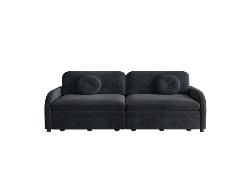  Canapé convertible 3 places 206 x 84 x 90 cm en chenille avec poches latérales noir chicfurn  - Conforama A