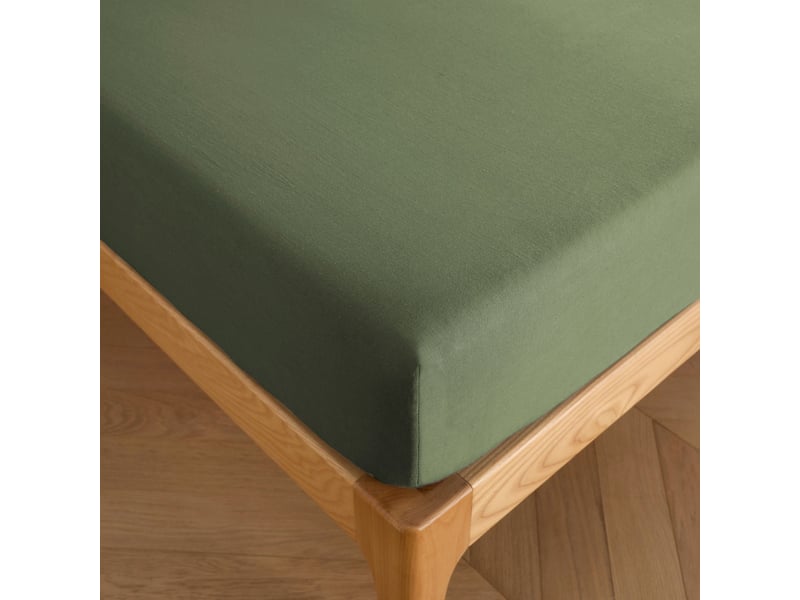  Drap housse 160x200+35 cm lin métis kaki PD25529 - Conforama B