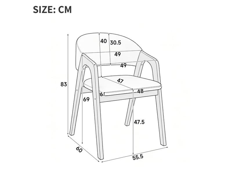  Lot de 6 chaises de salle à manger avec accoudoirs en lin beige avoine et coloris noyer  - Conforama C