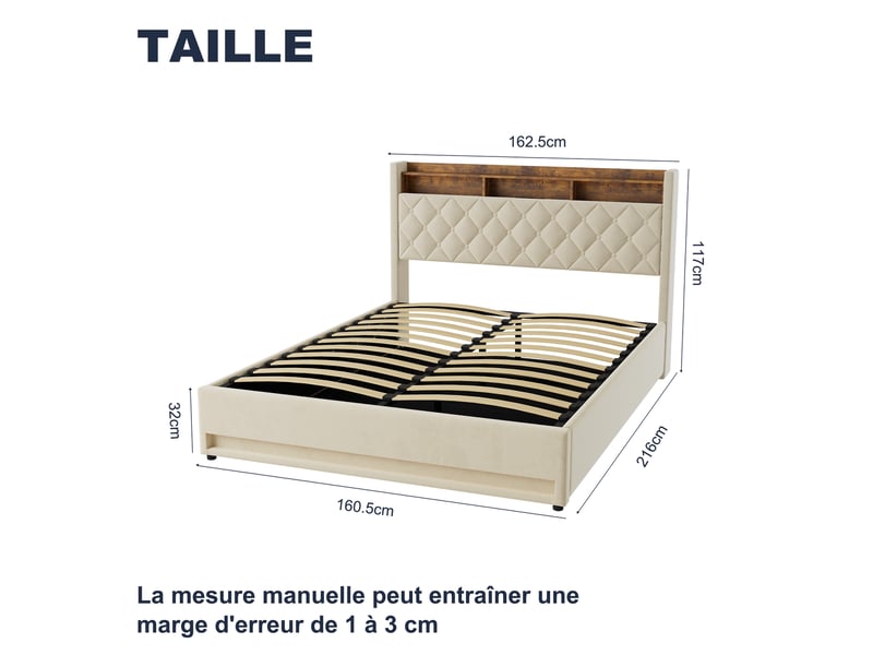  Lit coffre 160x200 cm avec led rgb, usb et prise evryae  - Conforama D