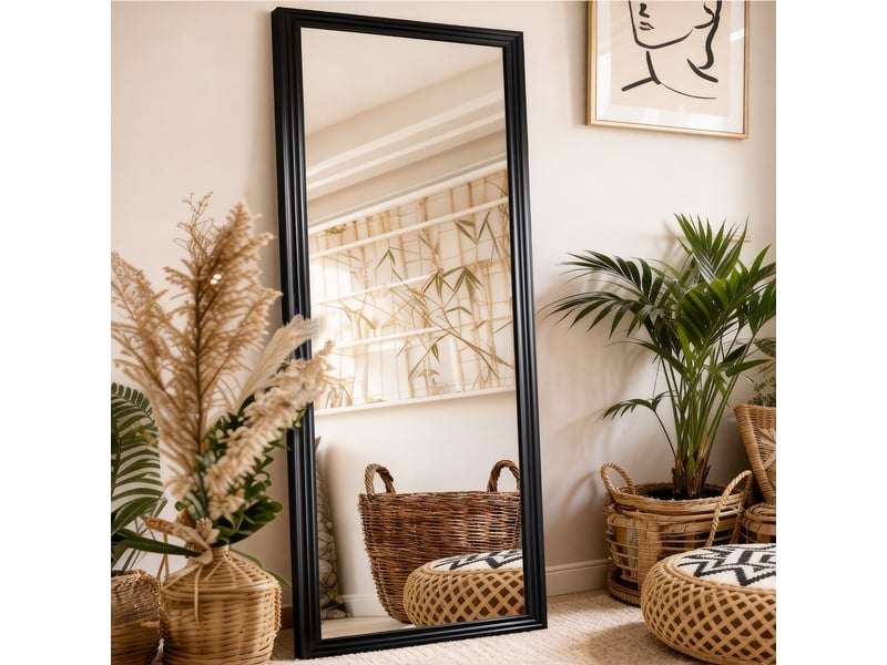  Miroir pleine longueur noir 160 x 50 cm, cadre bois et pied métallique réglable  - Conforama D