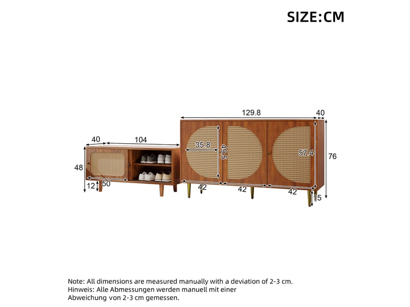 Buffet rotin, ensemble commode + meuble à chaussures couleur noyer, rangement multifonction pour salon - Conforama C