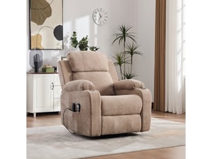 Fauteuil relax électrique pivotant 91x96x103cm- massage, chaleur et inclinaison électrique - porte-gobelets et poches - chenille - marron
