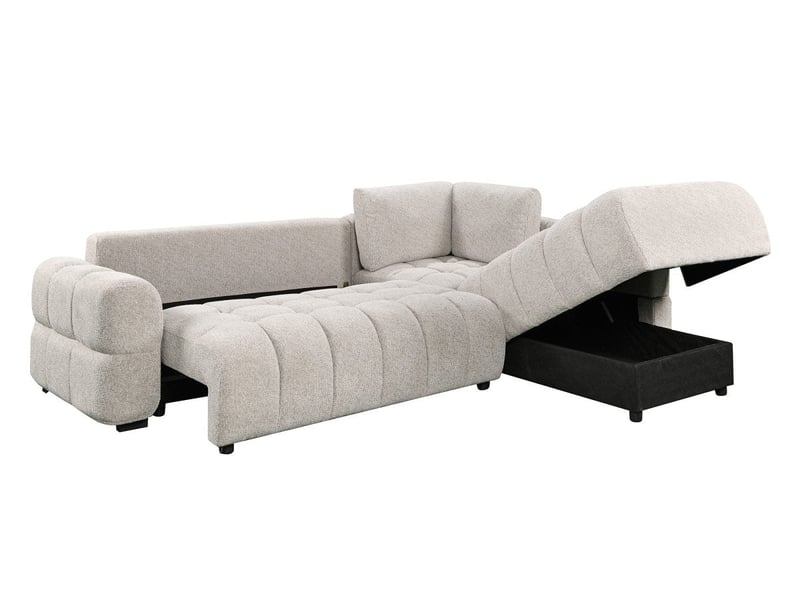 Canapé d'angle convertible avec coffres en velours texturé beige naelie - angle droit KF7993-3M-BEI - Conforama C